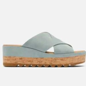 Sorel Women's Cameron Flatform Mule Sandals Light Blue Suede US 10